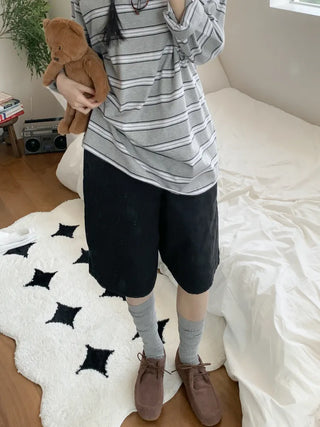 Deli Basic Ribbed Plain Color Knee-Long Socks