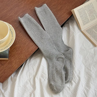 Deli Basic Ribbed Plain Color Knee-Long Socks