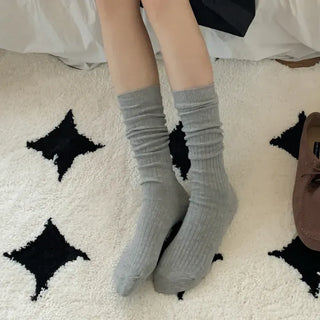 Deli Basic Ribbed Plain Color Knee-Long Socks