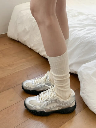 Deli Basic Ribbed Plain Color Knee-Long Socks
