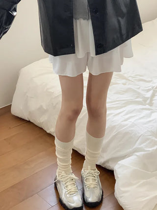 Deli Basic Ribbed Plain Color Knee-Long Socks