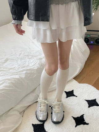 Deli Basic Ribbed Plain Color Knee-Long Socks
