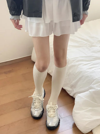 Deli Basic Ribbed Plain Color Knee-Long Socks