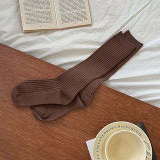 Deli Basic Ribbed Plain Color Knee-Long Socks