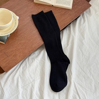 Deli Basic Ribbed Plain Color Knee-Long Socks