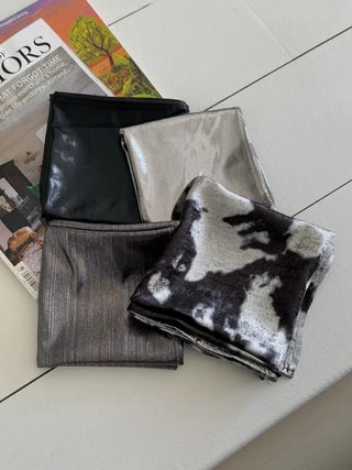 Metal Flash Silver Print Hair Bandana Square Scarf 4 Types