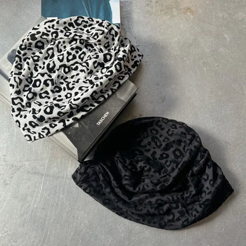 Mesh Leopard Shirred See-through Beanie Hat