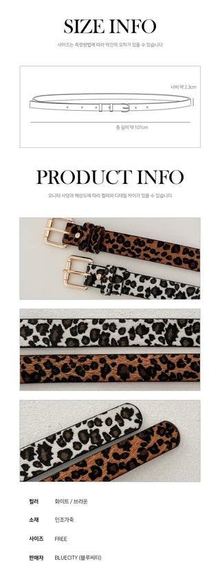 Gold Buckle Leopard Print Calfskin Leather Belt