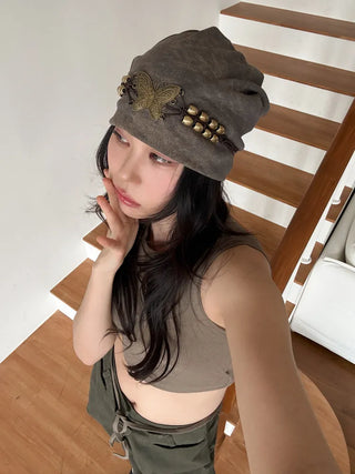 Butter Antique Vintage Butterfly Charm Long Beanie Hat
