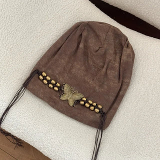 Butter Antique Vintage Butterfly Charm Long Beanie Hat