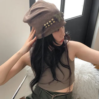 Butter Antique Vintage Butterfly Charm Long Beanie Hat