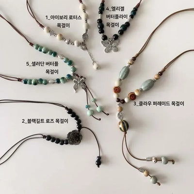 Bohemian Vintage Ceramic Acrylic Butterfly Rose Flower Knot Long Necklace 5 Types