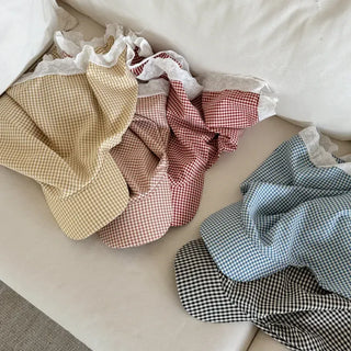 Pastel Gingham Check Bandana Scarf UV Protection Cap