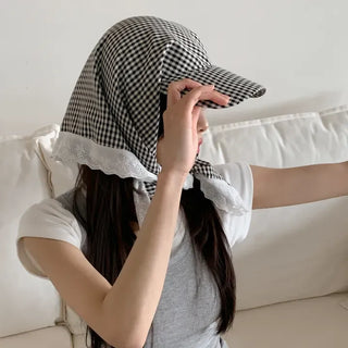 Pastel Gingham Check Bandana Scarf UV Protection Cap
