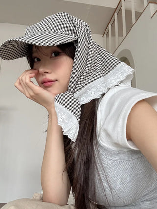 Pastel Gingham Check Bandana Scarf UV Protection Cap