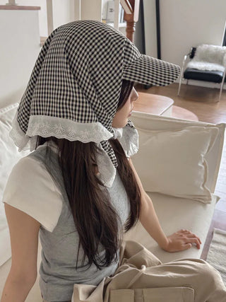 Pastel Gingham Check Bandana Scarf UV Protection Cap