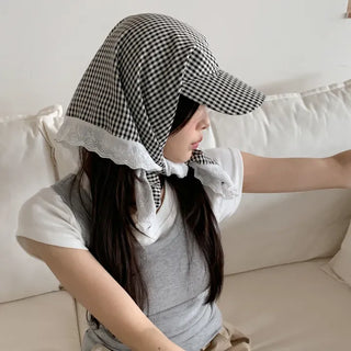 Pastel Gingham Check Bandana Scarf UV Protection Cap