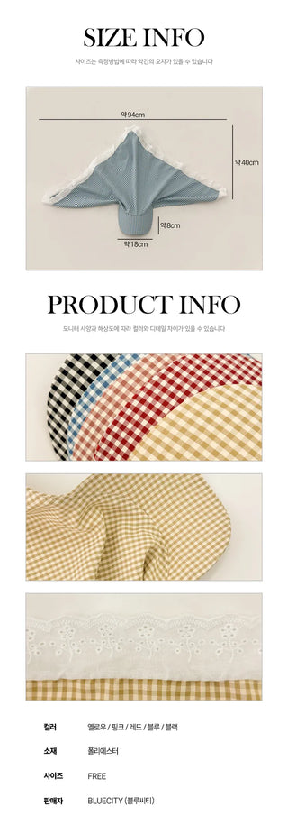 Pastel Gingham Check Bandana Scarf UV Protection Cap