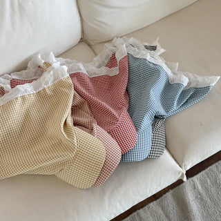 Pastel Gingham Check Bandana Scarf UV Protection Cap
