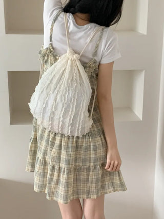 Frill Chiffon Line Gym Sack String Backpack