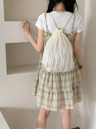 Frill Chiffon Line Gym Sack String Backpack