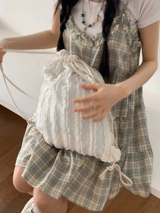 Frill Chiffon Line Gym Sack String Backpack