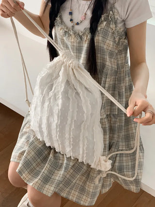 Frill Chiffon Line Gym Sack String Backpack