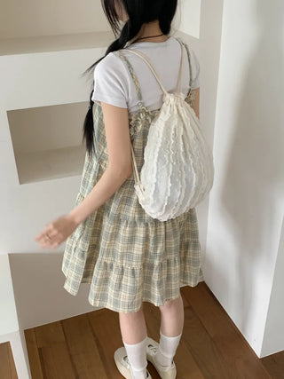 Frill Chiffon Line Gym Sack String Backpack
