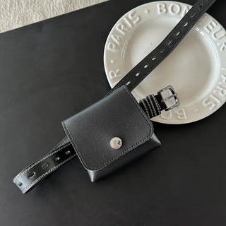 Chic Black Pocket Leather Hip Bag Belt