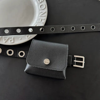 Chic Black Pocket Leather Hip Bag Belt