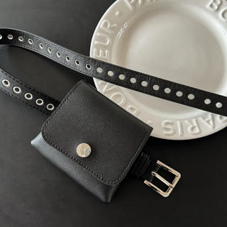 Chic Black Pocket Leather Hip Bag Belt