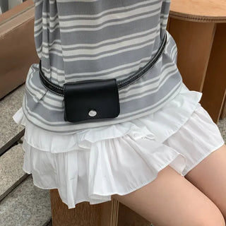 Chic Black Pocket Leather Hip Bag Belt