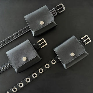 Chic Black Pocket Leather Hip Bag Belt