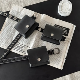 Chic Black Pocket Leather Hip Bag Belt