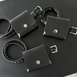 Chic Black Pocket Leather Hip Bag Belt