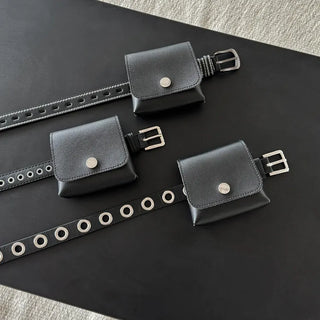 Chic Black Pocket Leather Hip Bag Belt