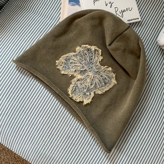 Vintage Big Ribbon Patch Long Beanie Hat