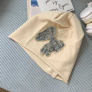 Vintage Big Ribbon Patch Long Beanie Hat