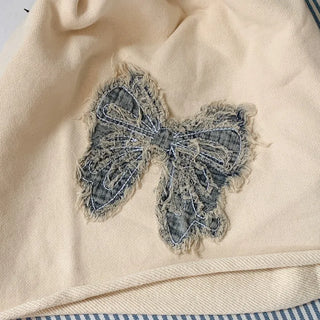 Vintage Big Ribbon Patch Long Beanie Hat