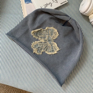 Vintage Big Ribbon Patch Long Beanie Hat