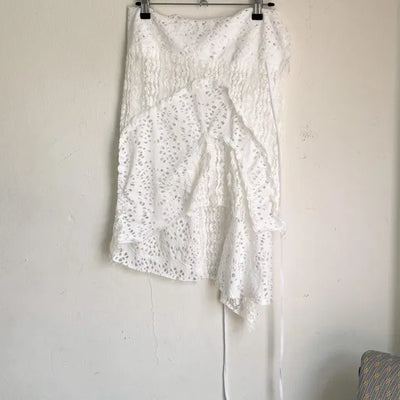 Raw Asymmetrical Punched Layered Wrap Skirt