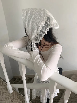 Mix & Match Pattern Lace Punching Headscarf Layered Wrap Skirt Scarf