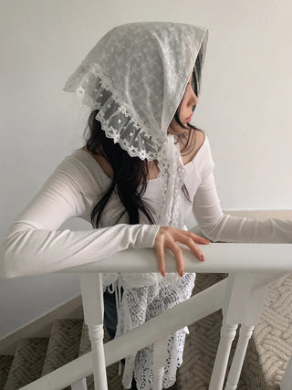 Mix & Match Pattern Lace Punching Headscarf Layered Wrap Skirt Scarf