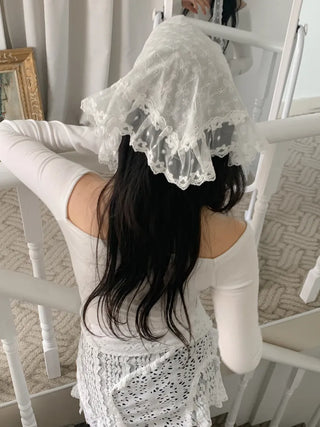 Mix & Match Pattern Lace Punching Headscarf Layered Wrap Skirt Scarf