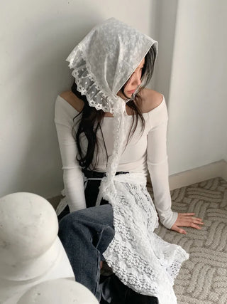 Mix & Match Pattern Lace Punching Headscarf Layered Wrap Skirt Scarf