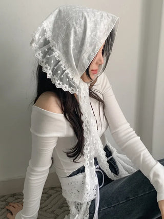 Mix & Match Pattern Lace Punching Headscarf Layered Wrap Skirt Scarf