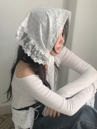 Mix & Match Pattern Lace Punching Headscarf Layered Wrap Skirt Scarf