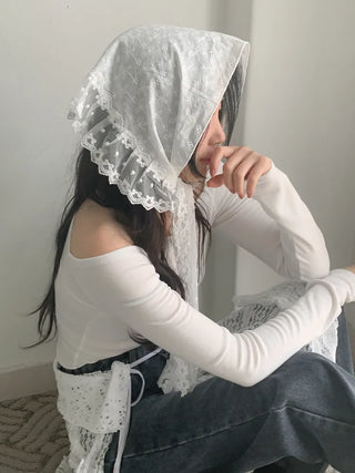 Mix & Match Pattern Lace Punching Headscarf Layered Wrap Skirt Scarf