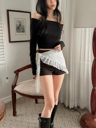 Mix & Match Pattern Lace Punching Headscarf Layered Wrap Skirt Scarf