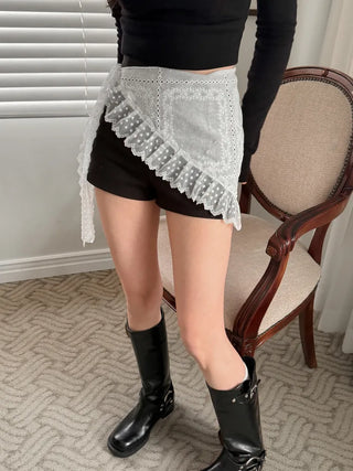 Mix & Match Pattern Lace Punching Headscarf Layered Wrap Skirt Scarf